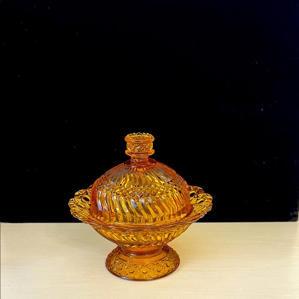 Amber Glass Covered Dish